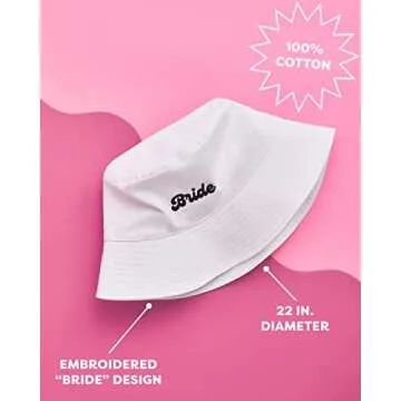 xo, Fetti Bachelorette Party Decorations White Bride Bucket Hat | Bridal Gift, White and Black Embroidered, Cotton, Engagement