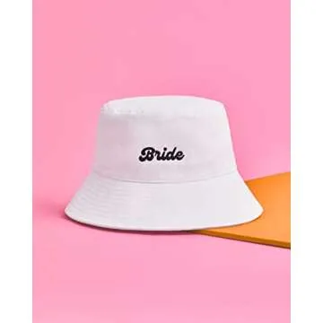 xo, Fetti Bachelorette Party Decorations White Bride Bucket Hat | Bridal Gift, White and Black Embroidered, Cotton, Engagement