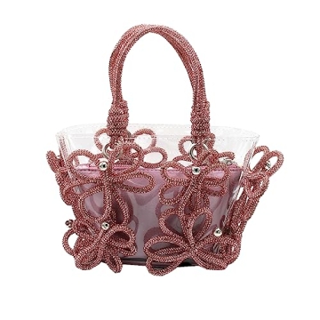 DJBM Women Clear PVC Rhinestone Handbag - Elegant Floral Tote for Any Occasion