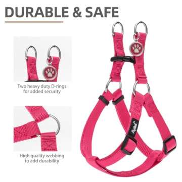 PUPTECK No Pull Dog Harness Soft Adjustable Basic Nylon Step in Puppy Vest Outdoor Walking with ID Tag Medium DeepPink