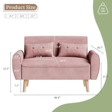 Vongrasig 47" Small Modern Loveseat Sofa, Mid Century Linen Fabric 2-Seat Sofa Couch Tufted Love Sea...