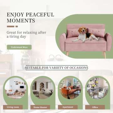 Vongrasig 47" Small Modern Loveseat Sofa, Mid Century Linen Fabric 2-Seat Sofa Couch Tufted Love Seat with Back Cushions and Tapered Legs for Living Room, Bedroom and Small Space (Pink)
