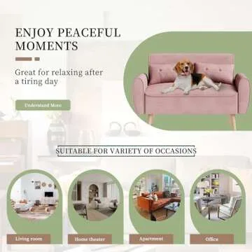 Vongrasig 47" Small Modern Loveseat Sofa, Mid Century Linen Fabric 2-Seat Sofa Couch Tufted Love Seat with Back Cushions and Tapered Legs for Living Room, Bedroom and Small Space (Pink)