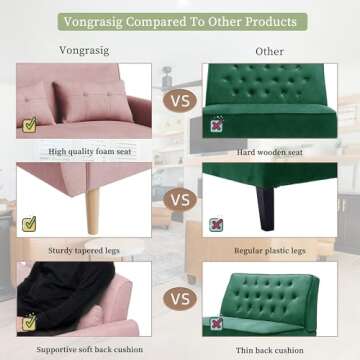 Vongrasig 47" Small Modern Loveseat Sofa, Mid Century Linen Fabric 2-Seat Sofa Couch Tufted Love Seat with Back Cushions and Tapered Legs for Living Room, Bedroom and Small Space (Pink)