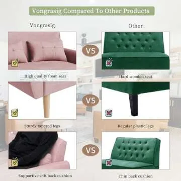 Vongrasig 47" Small Modern Loveseat Sofa, Mid Century Linen Fabric 2-Seat Sofa Couch Tufted Love Seat with Back Cushions and Tapered Legs for Living Room, Bedroom and Small Space (Pink)