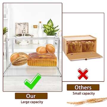 RISICULIS 2PCS Large Bread Box for Countertop, Stackable Double Layer Storage Container, Clear Boxes for Kitchen Counter, Bread Keeper for Homemade Bread, Bagel, Muffins, Rolls
