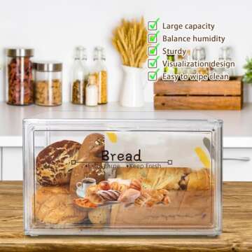 RISICULIS 2PCS Large Bread Box for Countertop, Stackable Double Layer Storage Container, Clear Boxes for Kitchen Counter, Bread Keeper for Homemade Bread, Bagel, Muffins, Rolls