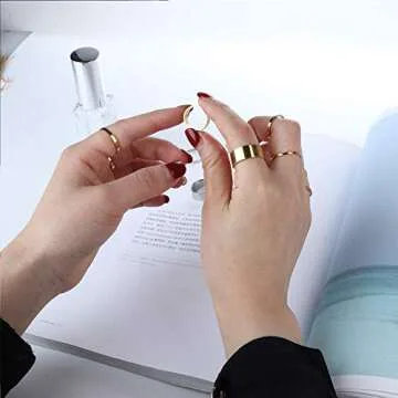 HAIAISO 10 Pcs Knuckle Rings Set Stainless Steel Ring Simple Smooth Finger Gold Stackable Rings Set for Women Plain Band Rings