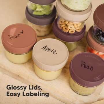 KeaBabies 12pk 4oz Glass Baby Food Containers - Leak-Proof, Microwavable Small Baby Glass Jars with Lids, Baby Food Storage Containers, Baby Snack Containers, BPA-Free Baby Food Jars (Terracotta)