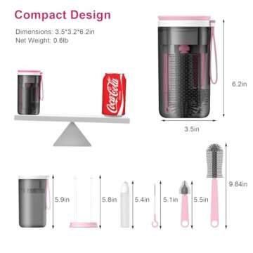 MeryStar Travel Bottle Cleaner Kit, Baby Bottle Brush Set with Silicone, Bottle Cleaner Brush and Drying Rack for Travel and Family Visits, Gift for New Moms (Pink)