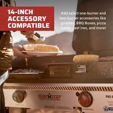 Camp Chef Pro 14 Cooking System - Two-Burner Camp Stove - Includes Windscreen & Matchless Ignition - Portable Camping Cooking Stove for Outdoor Cooking - 448 Sq In Cooking Area