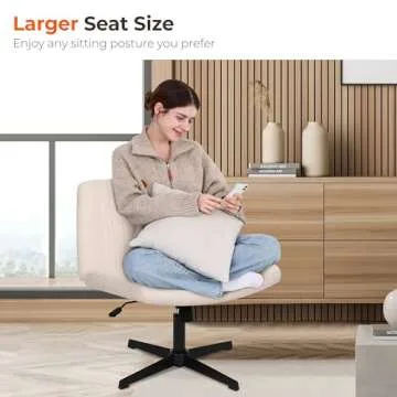 NEO CHAIR Criss Cross Chair No Wheels Armless Cross Legged Office Desk Wide Comfy Vanity Makeup Chair Adjustable Computer Task for Home Office Fabric (Beige)
