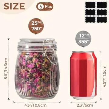 ComSaf Airtight Glass jar with lid 26oz Set of 6, Glass Storage Containers with Lids, Glass Canister...