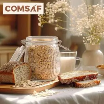 ComSaf Airtight Glass jar with lid 26oz Set of 6, Glass Storage Containers with Lids, Glass Canister, Mason Jars, Striped Clip Fastening Jar for Kitchen Canning, Oat, Coffee, Pasta, Snack, Nut, Candy