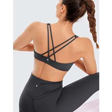 CRZ YOGA Women's Light Support Strappy Sports Bra - Low Cut Wirefree Padded Yoga Cami Criss Cross Back Ink Gray Medium
