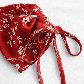 DEZZAL ZAFUL Women's Two Piece Off Shoulder Floral Smocked Crop Top and Shorts Set (W-Chestnut Red, XXL)