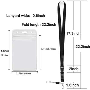 YOUOWO 5 Pack Neck Detachable Buckle Hook Breakaway Lanyards with Clear Vertical Badge Holder,for Office Keys Women Men Cell Phones USB Whistles, Black,Blue,Yellow,Orange,Purple