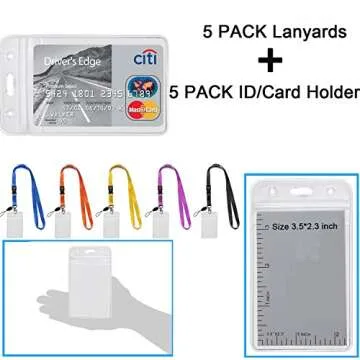YOUOWO 5 Pack Neck Detachable Buckle Hook Breakaway Lanyards with Clear Vertical Badge Holder,for Office Keys Women Men Cell Phones USB Whistles, Black,Blue,Yellow,Orange,Purple