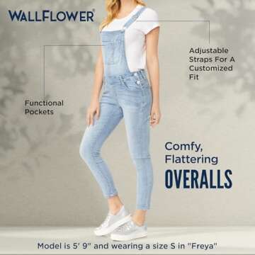 WallFlower Women's Overalls Juniors (Standard and Plus), Kai Skater, Small