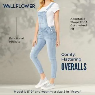 WallFlower Women's Overalls Juniors (Standard and Plus), Kai Skater, Small