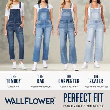 WallFlower Women's Overalls Juniors (Standard and Plus), Kai Skater, Small