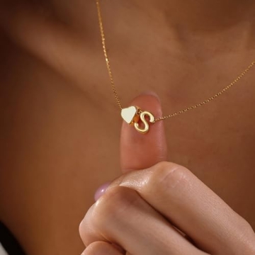 18K Gold Plated Heart Initial Necklace for Women