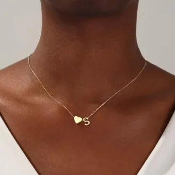 18K Gold Plated Heart Initial Necklace for Women