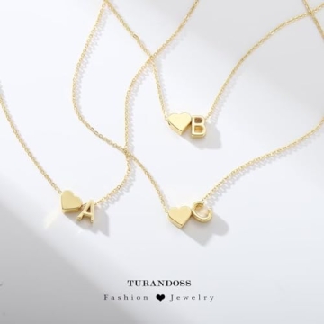 18K Gold Plated Heart Initial Necklace for Women