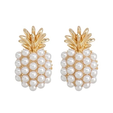 Pineapple Fruit Earrings, Pearl Pineapple Dangle Earrings for Women, Bohemian Beaded Pineapple Earri...