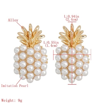 Pineapple Fruit Earrings, Pearl Pineapple Dangle Earrings for Women, Bohemian Beaded Pineapple Earrings, Pineapple Stud Earrings Pineapple Boho Jewelry, Zinc, no