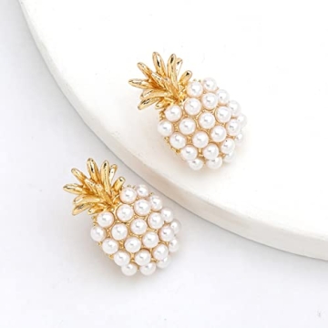 Pineapple Fruit Earrings, Pearl Pineapple Dangle Earrings for Women, Bohemian Beaded Pineapple Earrings, Pineapple Stud Earrings Pineapple Boho Jewelry, Zinc, no