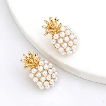 Pineapple Fruit Earrings, Pearl Pineapple Dangle Earrings for Women, Bohemian Beaded Pineapple Earrings, Pineapple Stud Earrings Pineapple Boho Jewelry, Zinc, no
