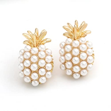 Pineapple Fruit Earrings, Pearl Pineapple Dangle Earrings for Women, Bohemian Beaded Pineapple Earrings, Pineapple Stud Earrings Pineapple Boho Jewelry, Zinc, no