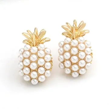 Pineapple Fruit Earrings, Pearl Pineapple Dangle Earrings for Women, Bohemian Beaded Pineapple Earrings, Pineapple Stud Earrings Pineapple Boho Jewelry, Zinc, no