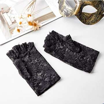 SATINIOR 3 Pairs Women Gothic Gloves Black Lace Fingerless Gloves Bridal Wedding Tea Party Decor Cosplay 1920s 1980s Costume Accessories