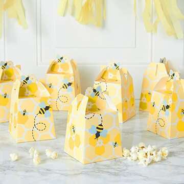 Sparkle and Bash Paper Treat Boxes for Bee Birthday Party - 50-Pack Honey Bee Boxes (3.5 x 3.5 x 5.5...