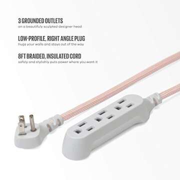 360 Electrical 360440 Habitat Braided Extension Cord, 15 ft. - Rose Gold