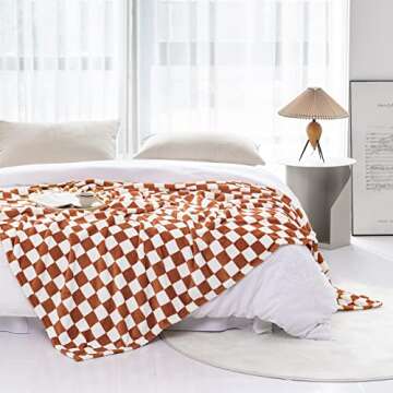 LOMAO Throw Blankets Flannel Blanket with Checkerboard Grid Pattern Soft Throw Blanket for Couch, Be...