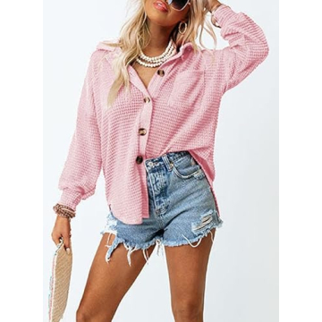 Stylish Women's Waffle Knit Button Down Shirt for Summer