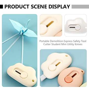 DOITOOL 3 Pieces Mini Utility Knives Cloud Shaped Box Cutter Mini Retractable Letter Opener Envelope Slitter Carton Opener Box Cutter with Hanging Hole for Office and Home Use