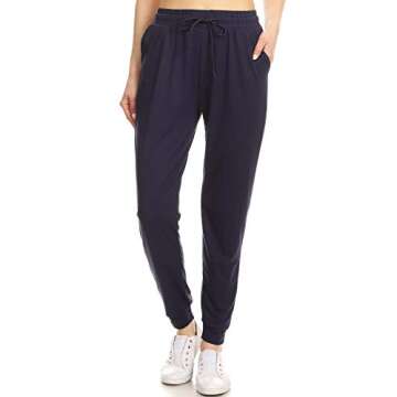 Leggings Depot Womens Relaxed fit Jogger Pants - Track Cuff Sweatpants with Pockets, Navy, Small