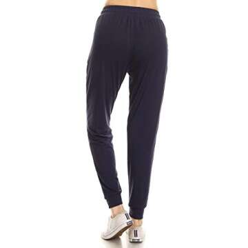Leggings Depot Womens Relaxed fit Jogger Pants - Track Cuff Sweatpants with Pockets, Navy, Small