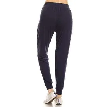Leggings Depot Womens Relaxed fit Jogger Pants - Track Cuff Sweatpants with Pockets, Navy, Small