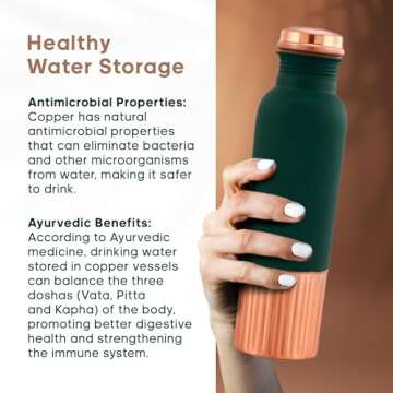 WinningMarket Copper Water Bottle - 100% Pure Copper with Ayurvedic Benefits, Handcrafted Leak-Proof Design - Includes Copper Cups for Best Experience - Easy to Clean Copper Cup Set.