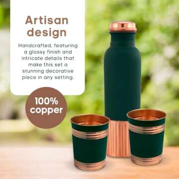 WinningMarket Copper Water Bottle - 100% Pure Copper with Ayurvedic Benefits, Handcrafted Leak-Proof Design - Includes Copper Cups for Best Experience - Easy to Clean Copper Cup Set.