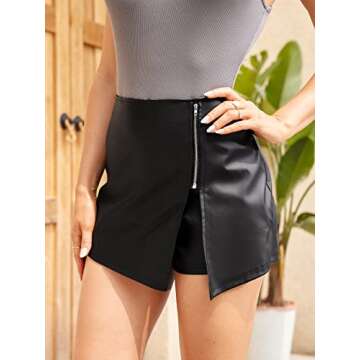 Stylish MakeMeChic Women's Faux Leather Zipper Skorts