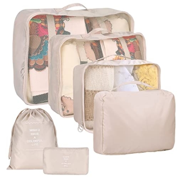 Kingdalux Beige 6PC Packing Cubes Set - Ultimate Travel Organizer