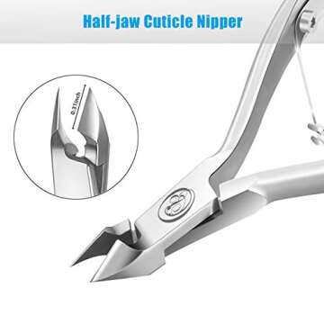 Cuticle Trimmer with Cuticle Pusher - Cuticle Remover Cuticle Nipper Professional Stainless Steel Cuticle Cutter Clipper Durable Pedicure Manicure Tools for Fingernails and Toenails - Half Jaw