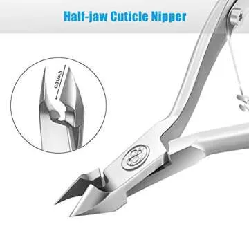 Cuticle Trimmer with Cuticle Pusher - Cuticle Remover Cuticle Nipper Professional Stainless Steel Cuticle Cutter Clipper Durable Pedicure Manicure Tools for Fingernails and Toenails - Half Jaw