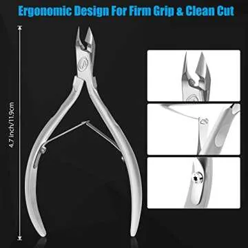 Cuticle Trimmer with Cuticle Pusher - Cuticle Remover Cuticle Nipper Professional Stainless Steel Cuticle Cutter Clipper Durable Pedicure Manicure Tools for Fingernails and Toenails - Half Jaw